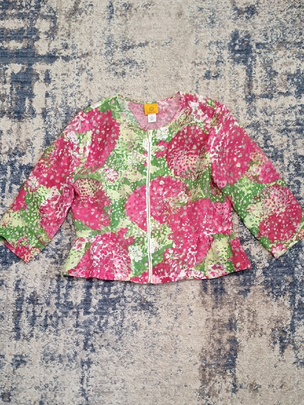 Ruby Rd Women's Floral Semi Sheer Zip Front Peplum Jacket Size 14